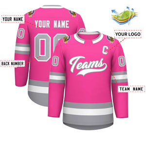 Custom Pink White-Gray Classic Style Hockey Jersey