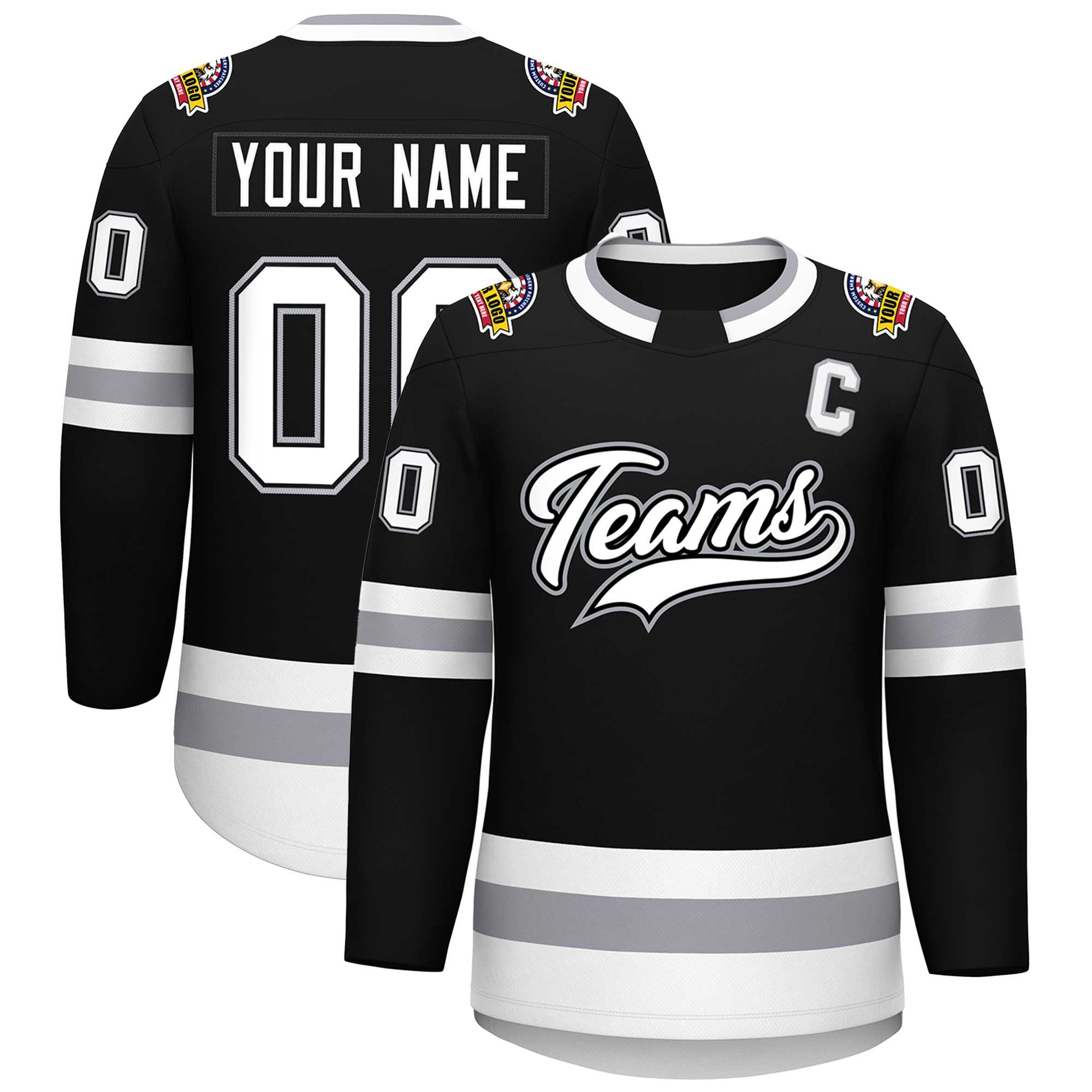 Custom Black White Black-Gray Classic Style Hockey Jersey