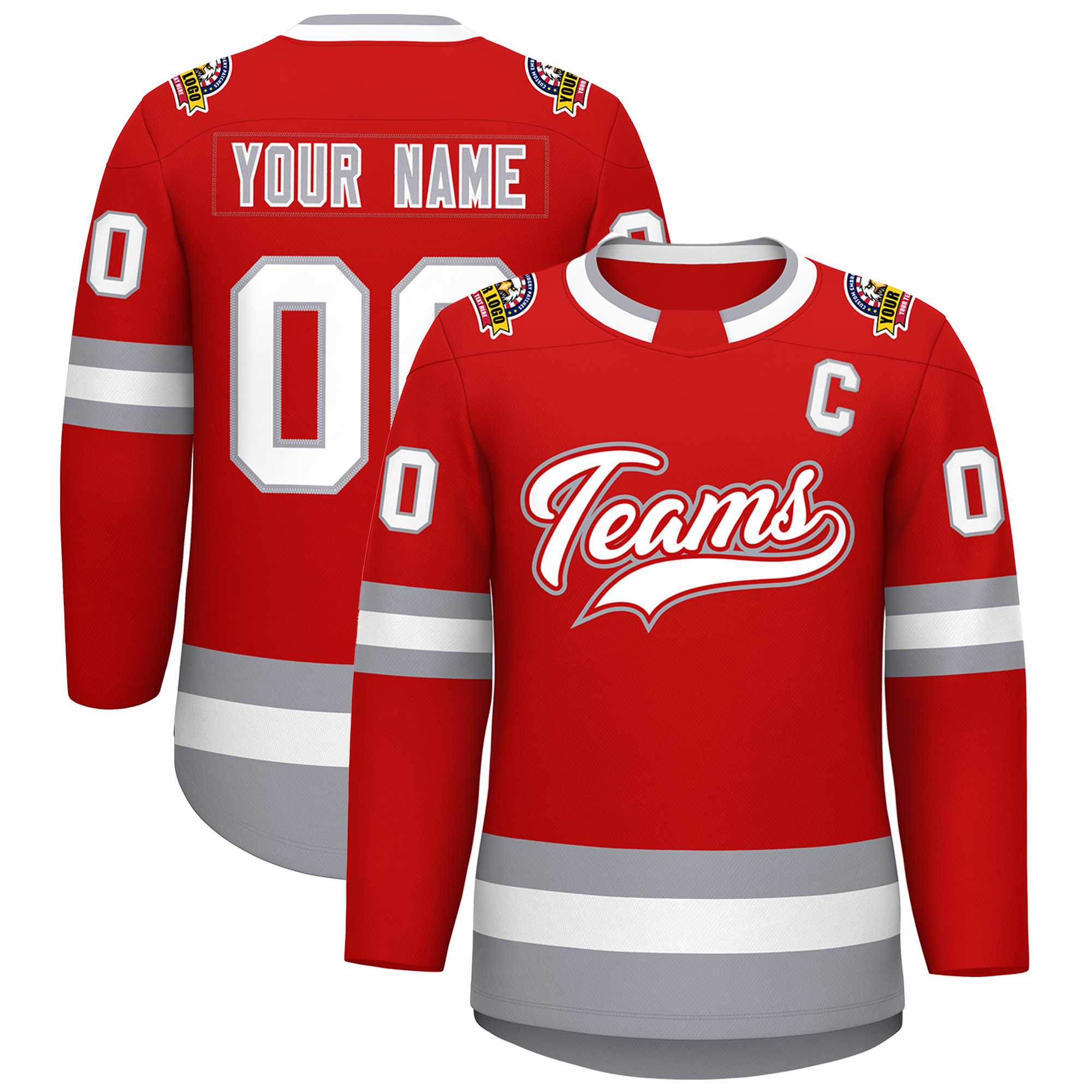 Custom Red White Red-Gray Classic Style Hockey Jersey