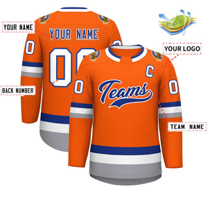 Custom Orange Royal-White Classic Style Hockey Jersey