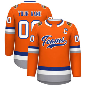 Custom Orange Royal-White Classic Style Hockey Jersey