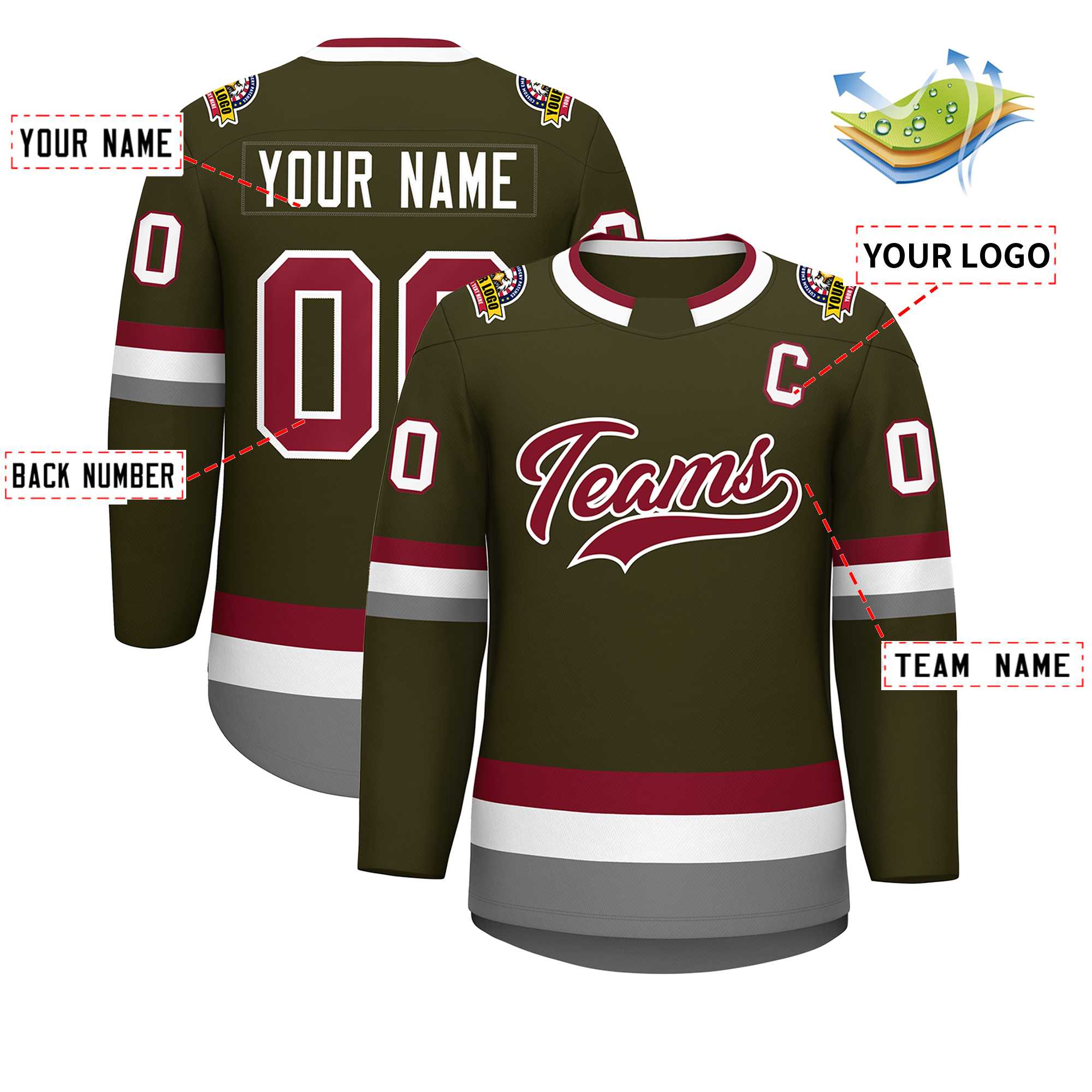 Maillot de hockey de style classique Olive Crimson-White personnalisé