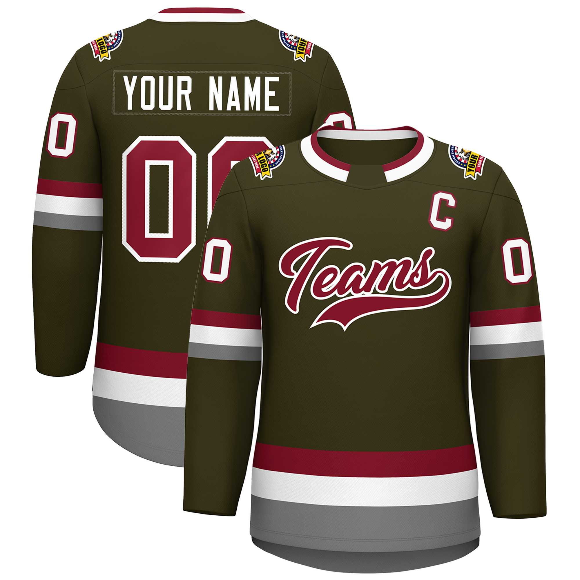 Custom Olive Crimson-White Classic Style Hockey Jersey