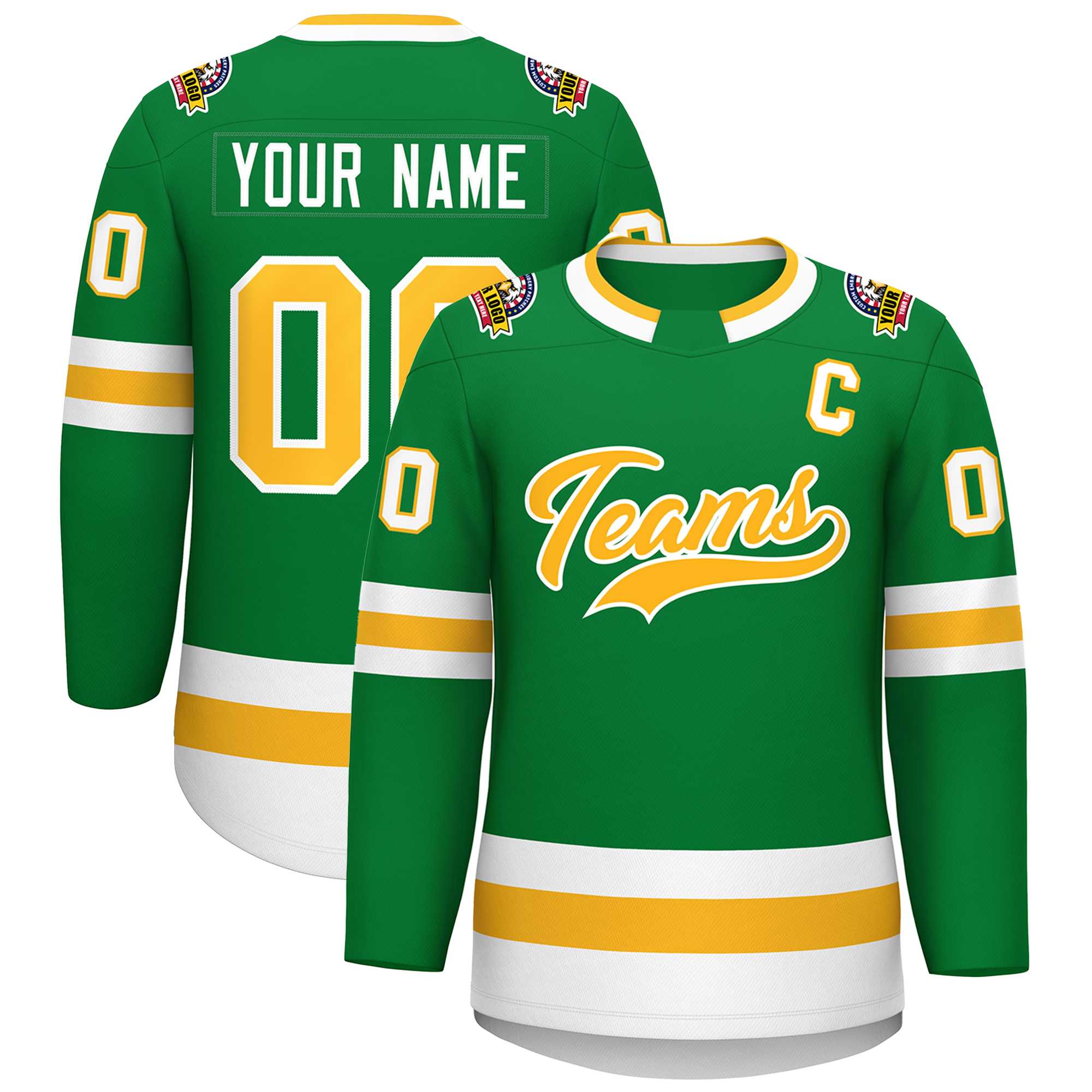 Custom Kelly Green Gold-White Classic Style Hockey Jersey