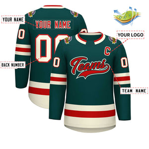 Custom Midnight Green Red Midnight Green-Khaki Classic Style Hockey Jersey