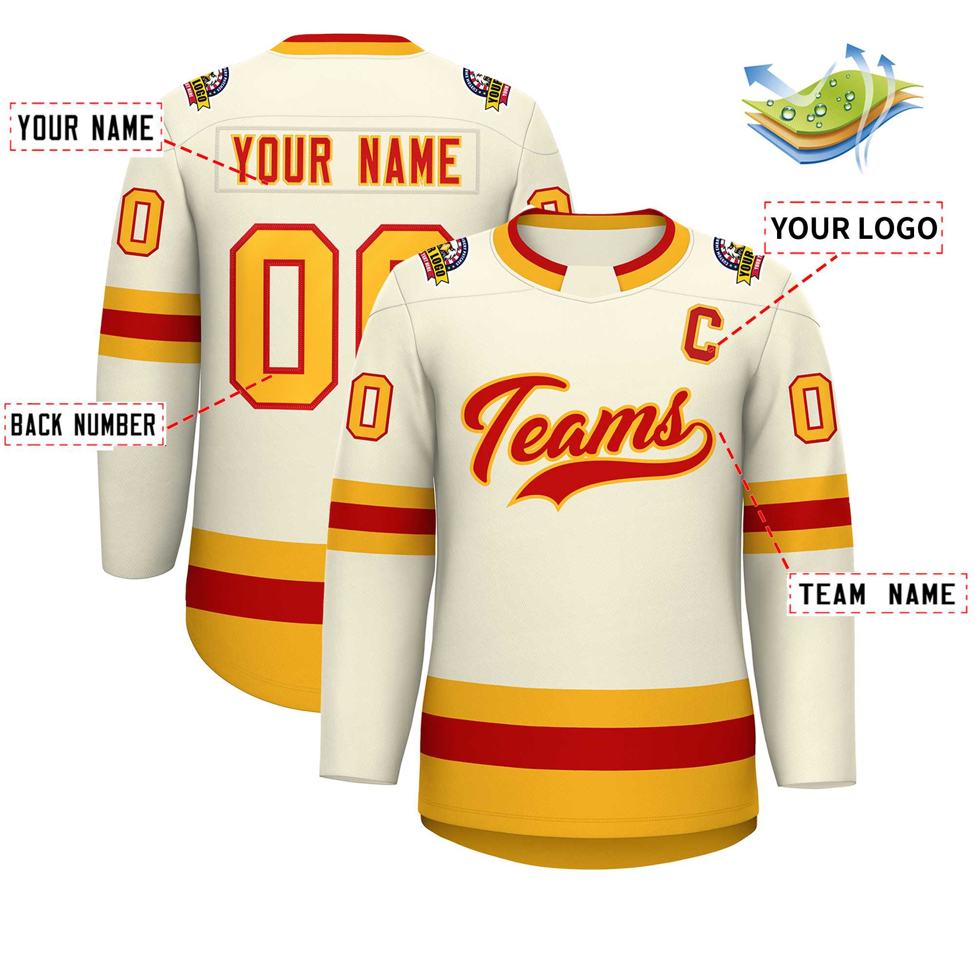 Custom Khaki Red-Gold Classic Style Hockey Jersey