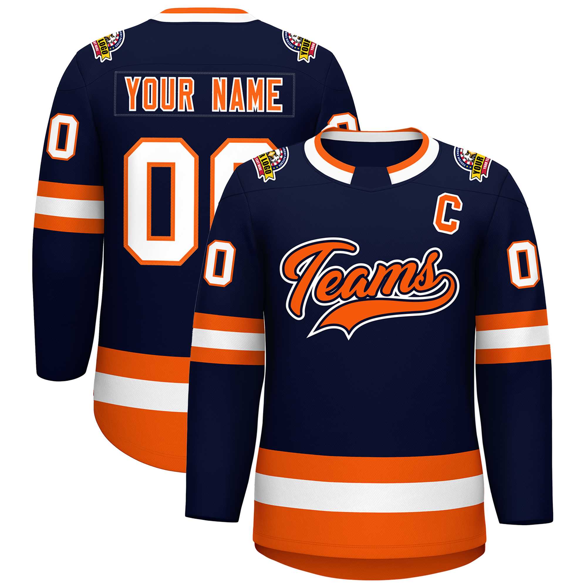 Custom Navy Orange Navy-White Classic Style Hockey Jersey