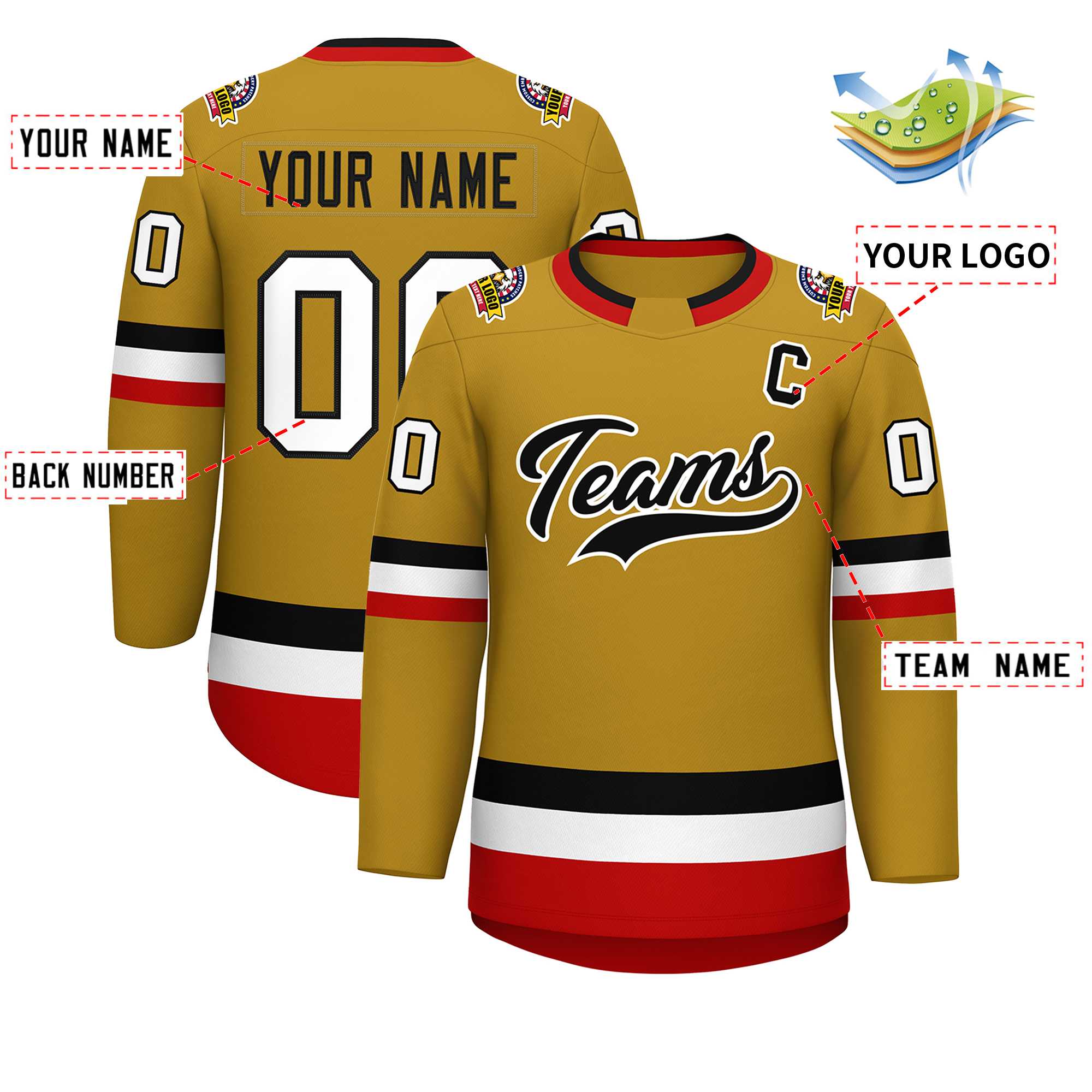 Maillot de hockey de style classique personnalisé Old Gold noir-blanc