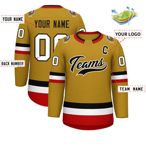 Custom Old Gold Black-White Classic Style Hockey Jersey