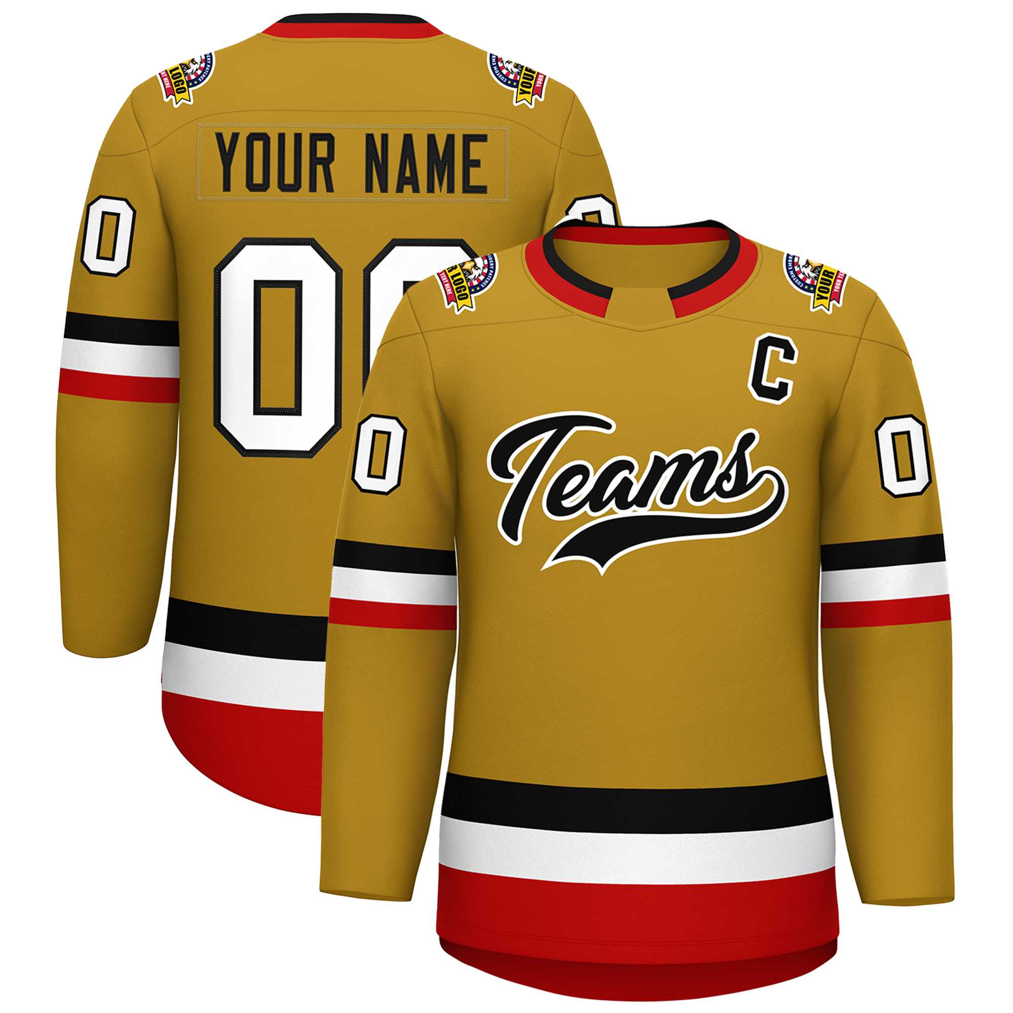 Custom Old Gold Black-White Classic Style Hockey Jersey