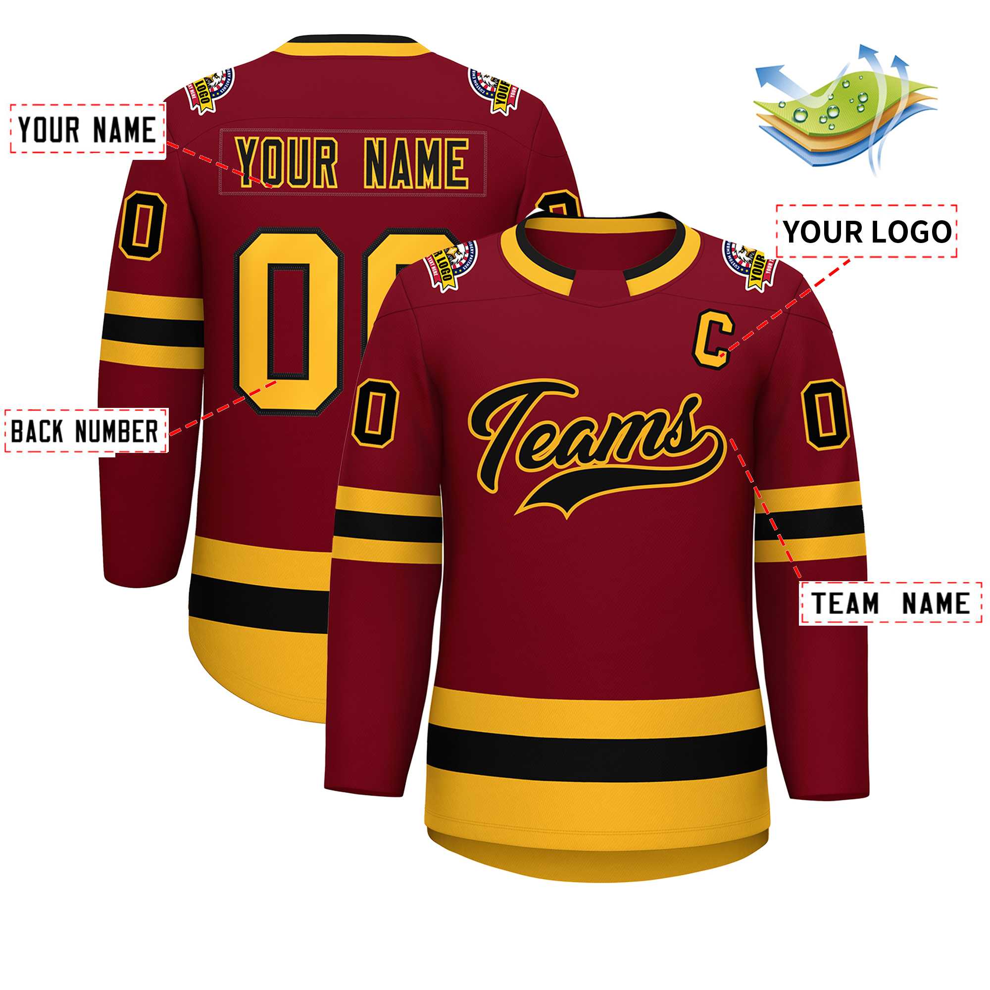 Custom Crimson Black-Gold Classic Style Hockey Jersey