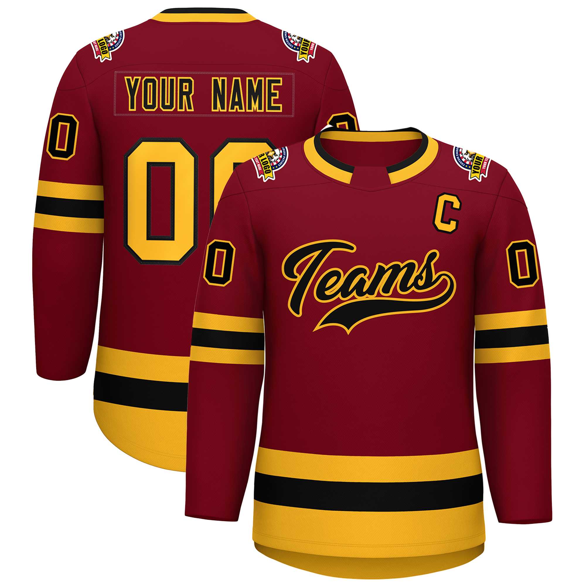 Custom Crimson Black-Gold Classic Style Hockey Jersey