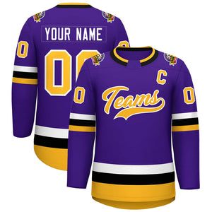 Maillot de hockey de style classique violet or-blanc personnalisé