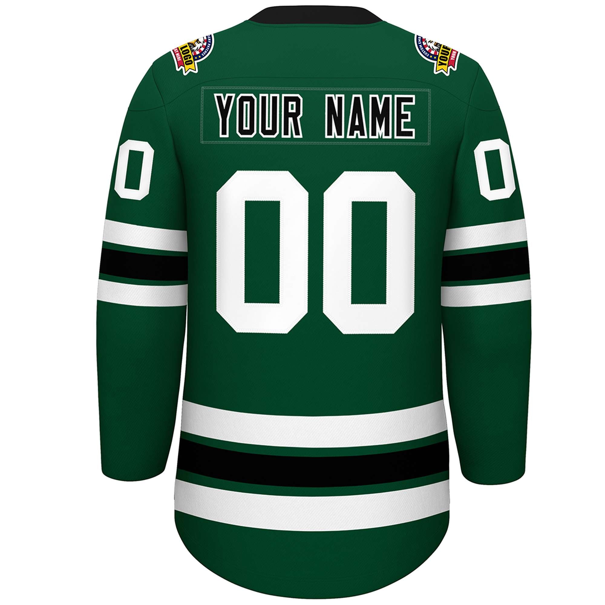 Custom Green Black-White Lace-Up Neck Hockey Jersey