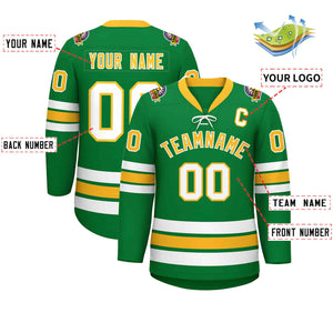 Custom Kelly Green Yellow-White Lace-Up Neck Hockey Jersey