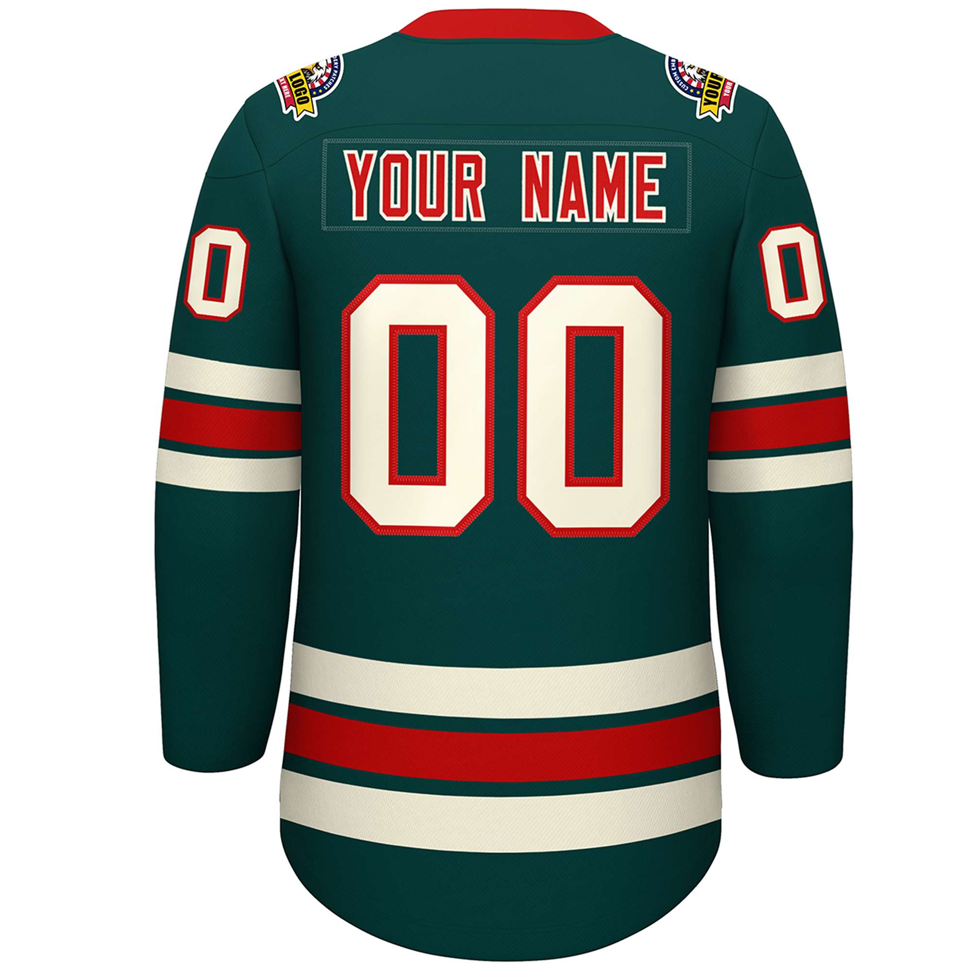 Custom Midnight Green Red-Cream Lace-Up Neck Hockey Jersey