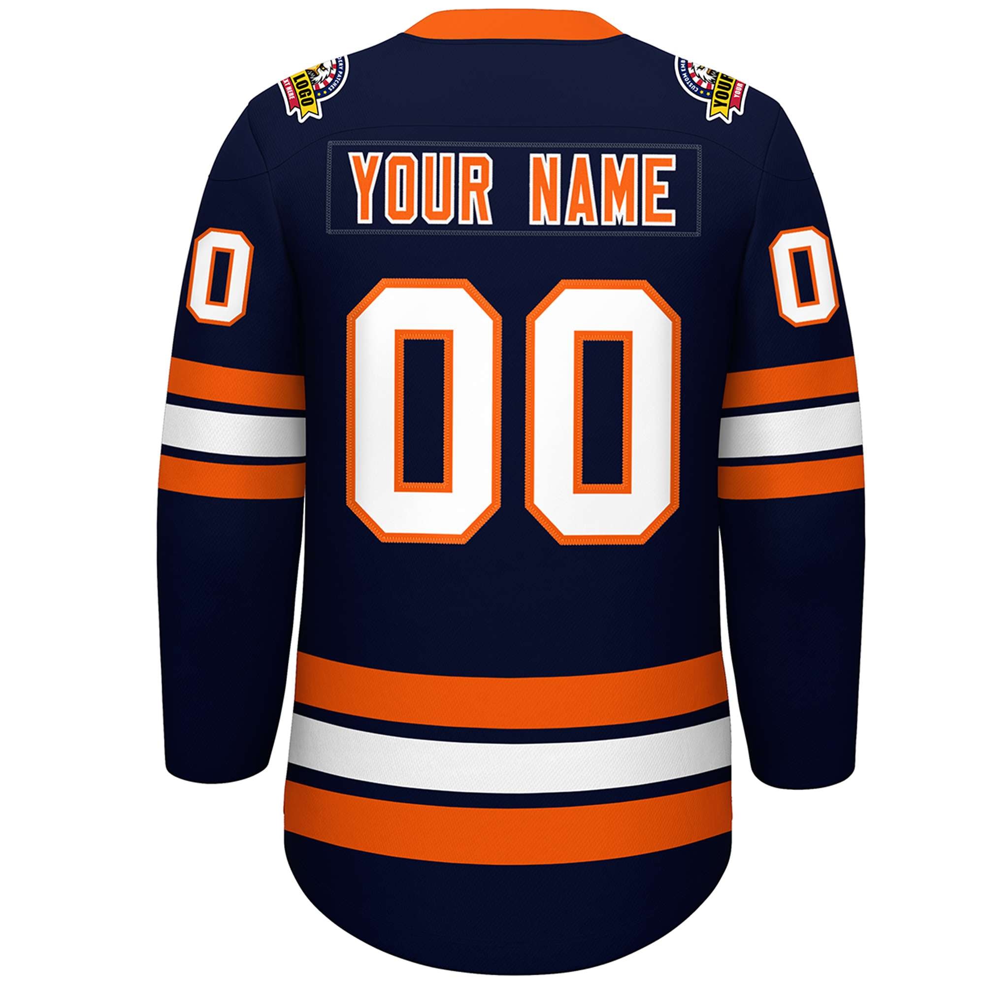 Custom Navy Orange-White Lace-Up Neck Hockey Jersey