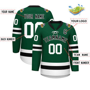 Custom Green Black-White Lace-Up Neck Hockey Jersey