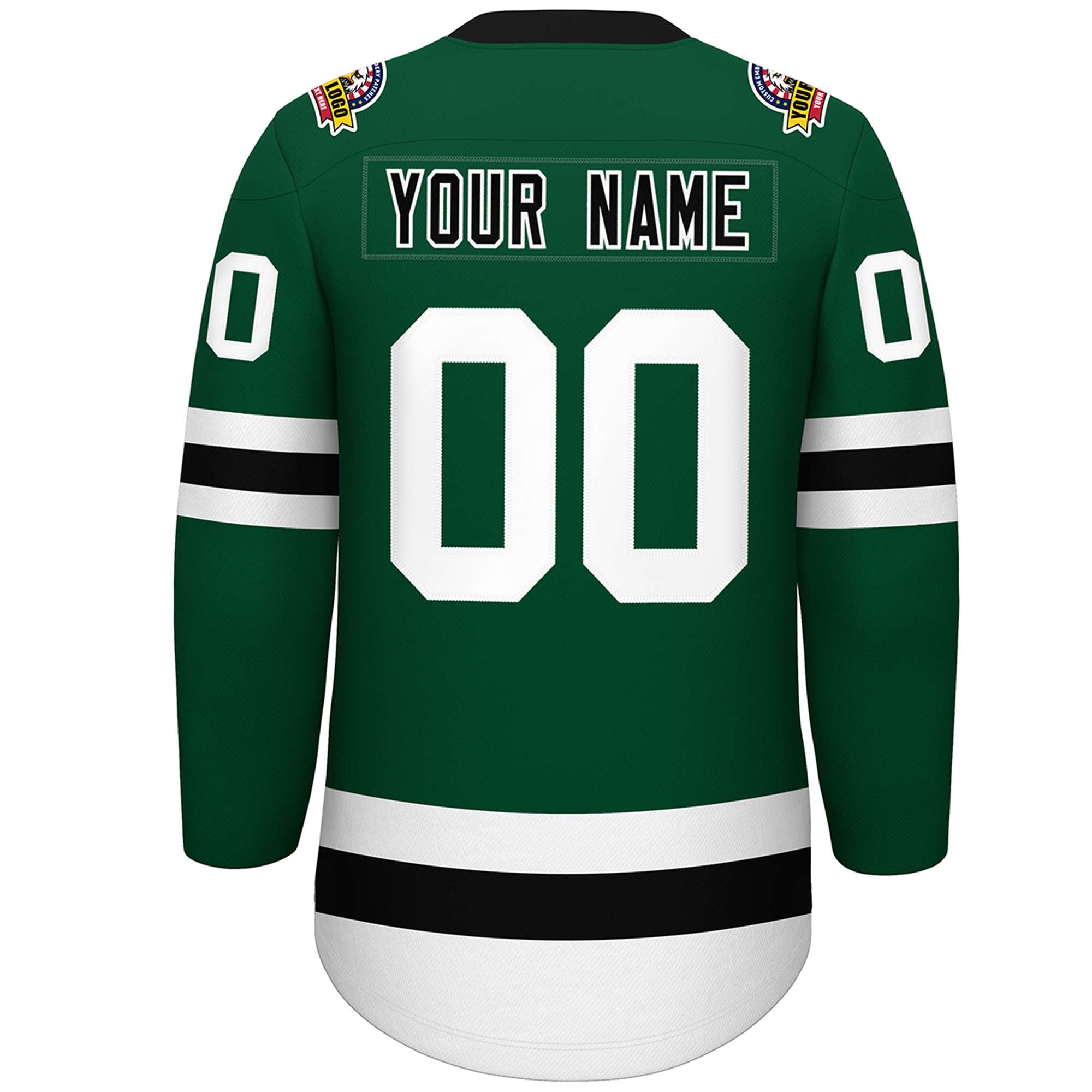 Custom Green Black-White Lace-Up Neck Hockey Jersey