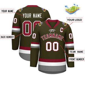 Custom Olive Crimson-White Lace-Up Neck Hockey Jersey