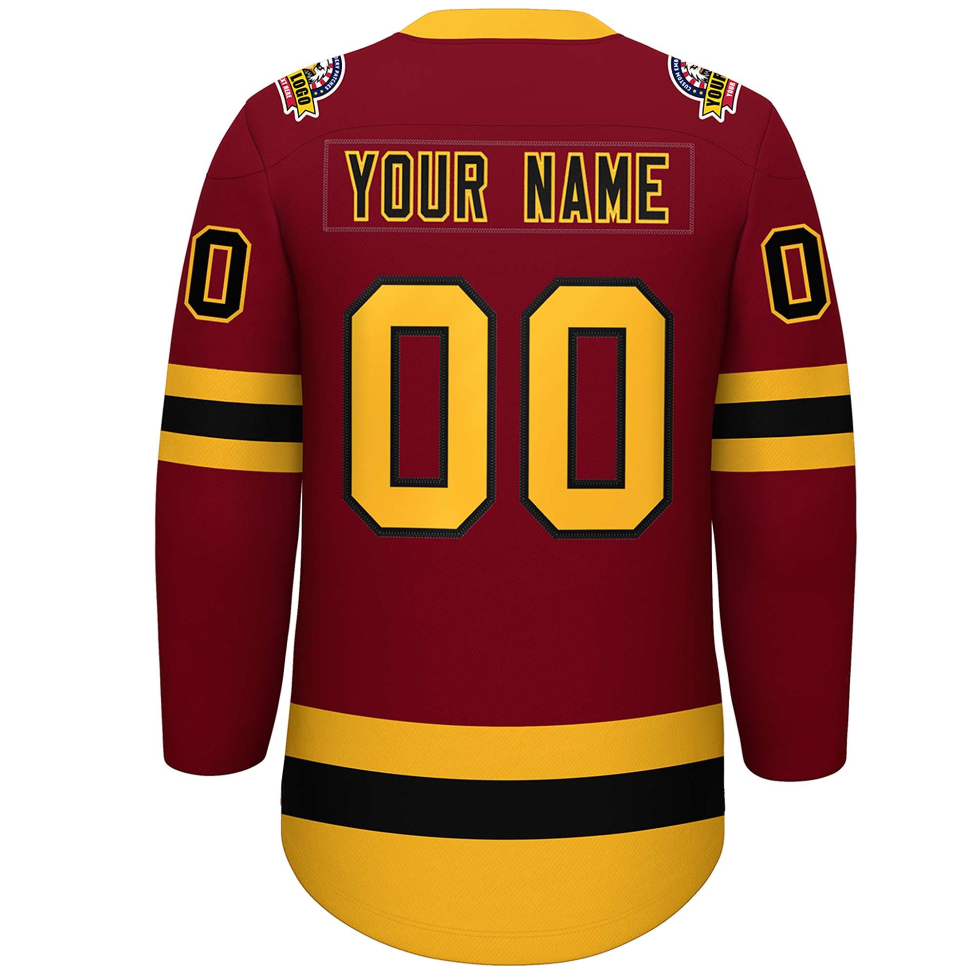 Custom Crimson Black-Gold Lace-Up Neck Hockey Jersey