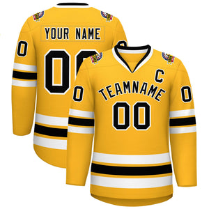 Custom Gold Black-White Classic Style Hockey Jersey