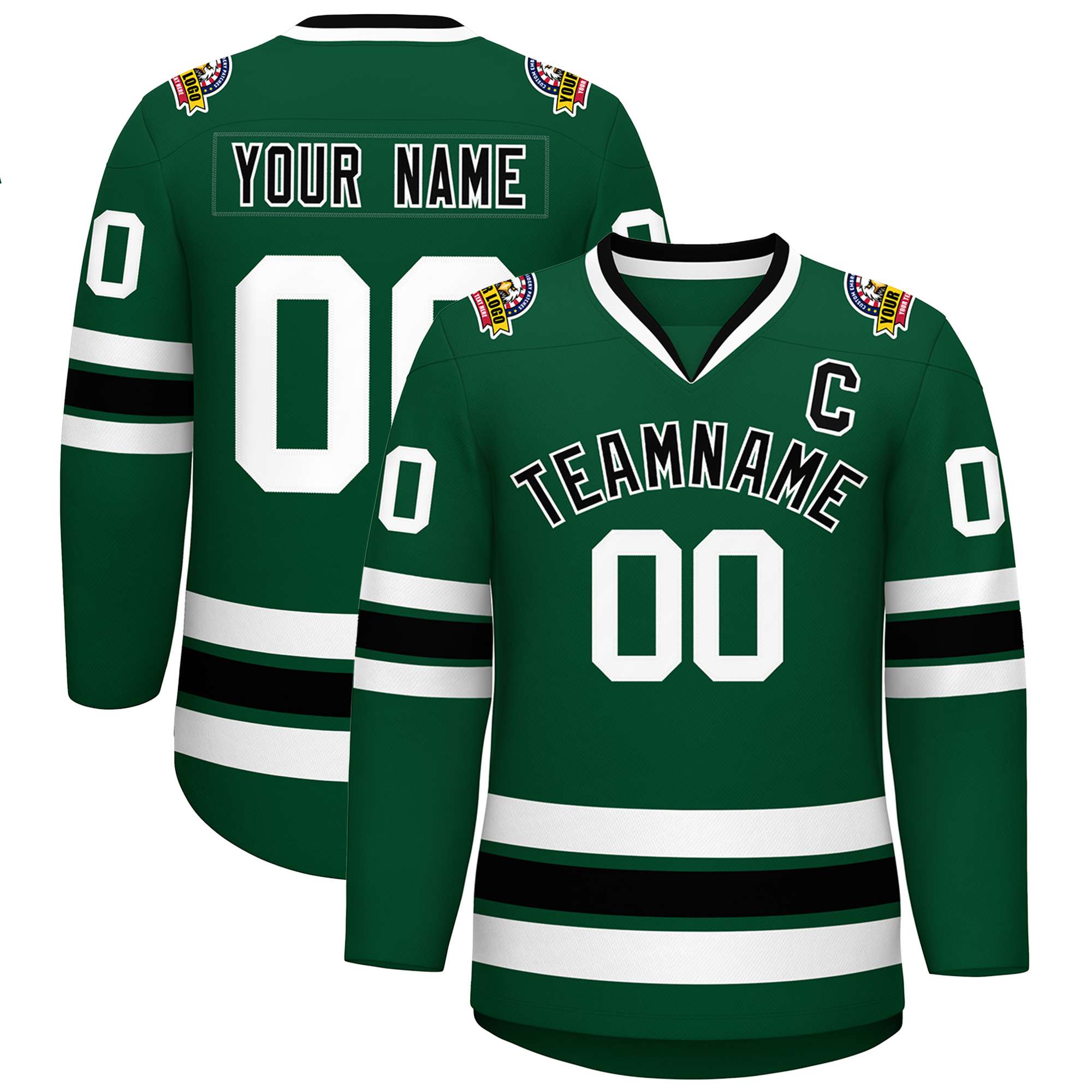 Maillot de hockey de style classique vert noir-blanc personnalisé