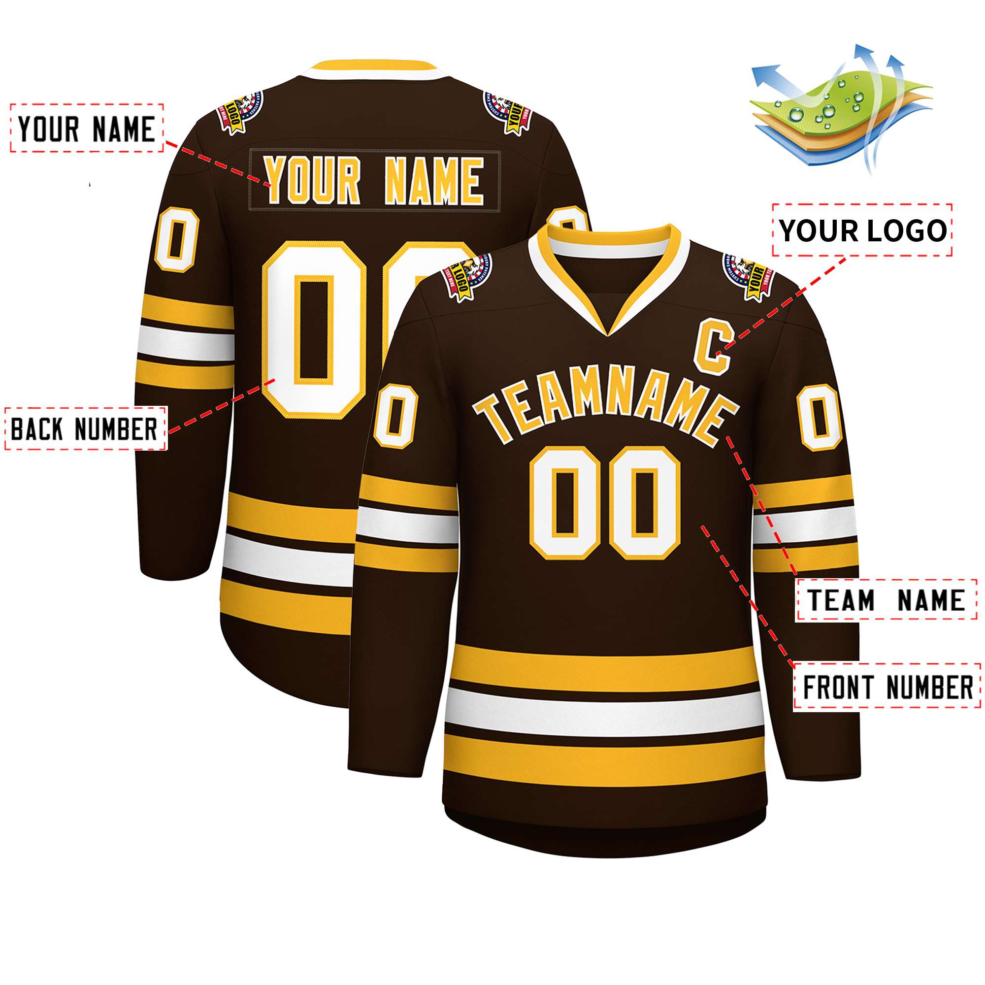 Custom Brown Gold-White Classic Style Hockey Jersey