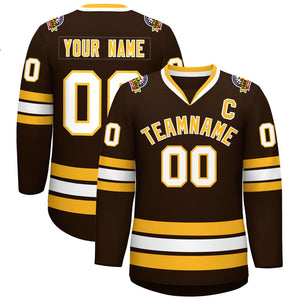 Custom Brown Gold-White Classic Style Hockey Jersey