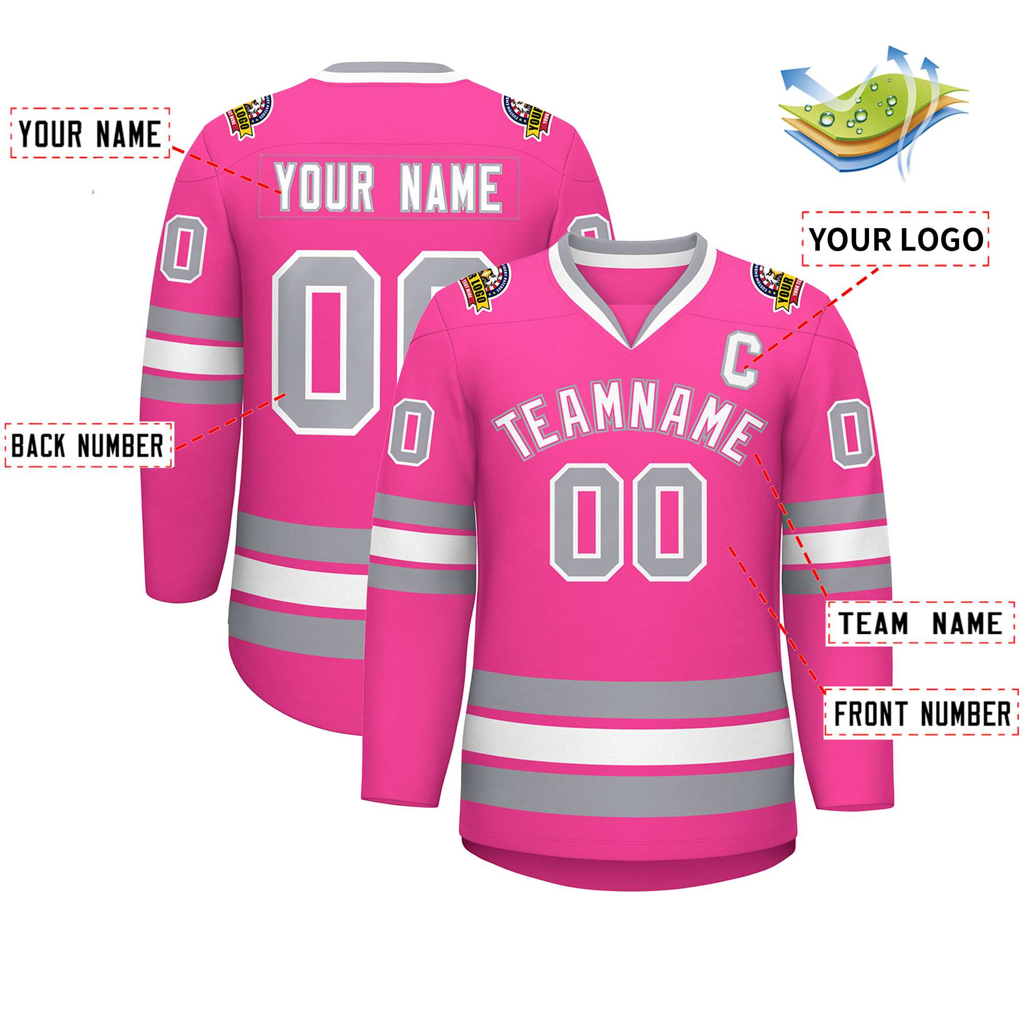 Custom Pink White Pink-Gray Classic Style Hockey Jersey