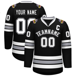 Custom Black White Black-Gray Classic Style Hockey Jersey