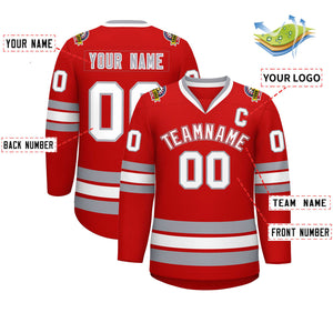 Custom Red White Red-Gray Classic Style Hockey Jersey