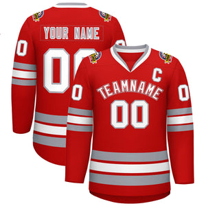 Custom Red White Red-Gray Classic Style Hockey Jersey