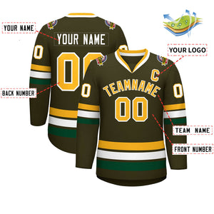 Custom Olive Gold-White Classic Style Hockey Jersey