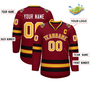 Custom Crimson Gold Crimson-White Classic Style Hockey Jersey