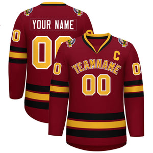 Custom Crimson Gold Crimson-White Classic Style Hockey Jersey