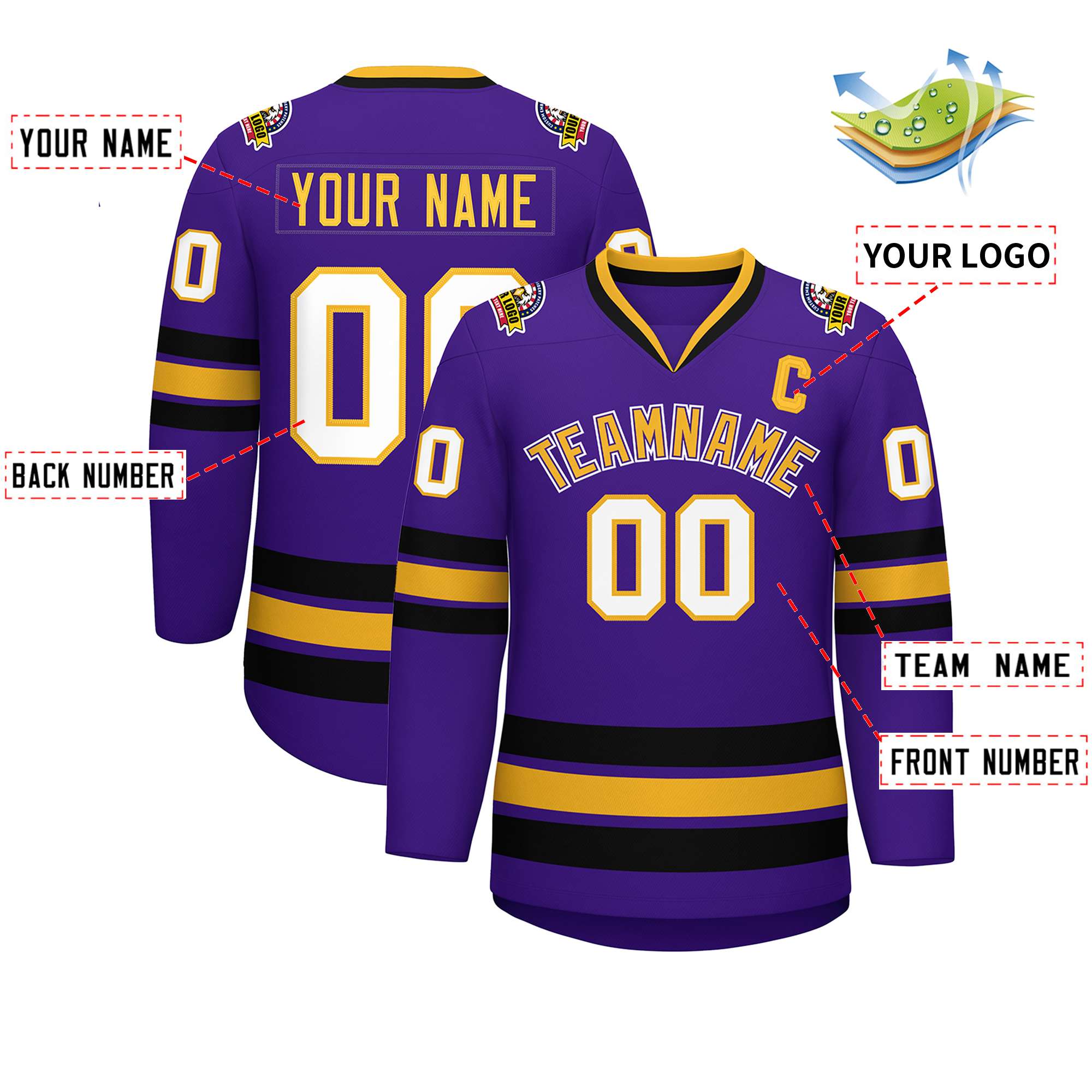 Maillot de hockey de style classique personnalisé violet or violet-blanc