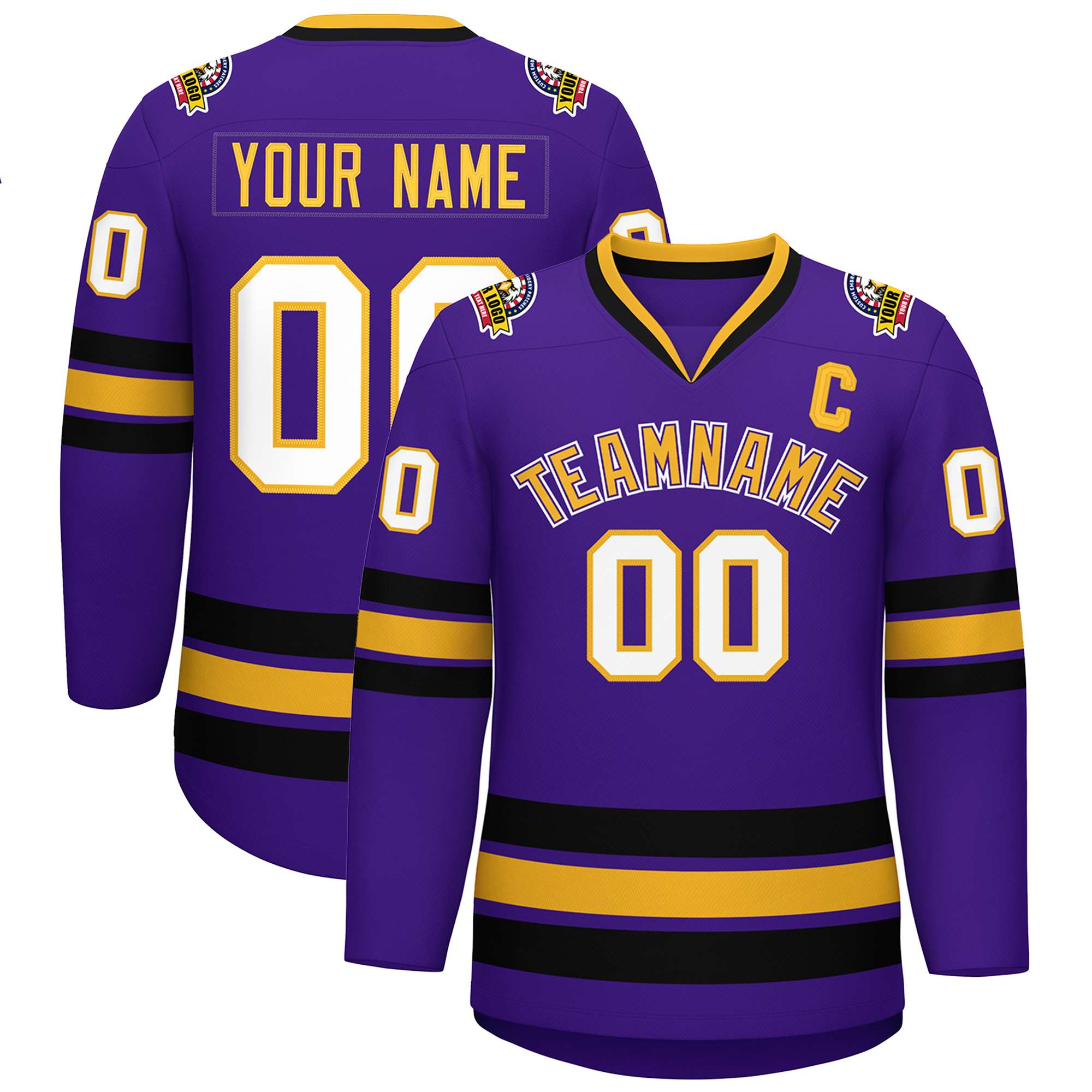 Custom Purple Gold Purple-White Classic Style Hockey Jersey