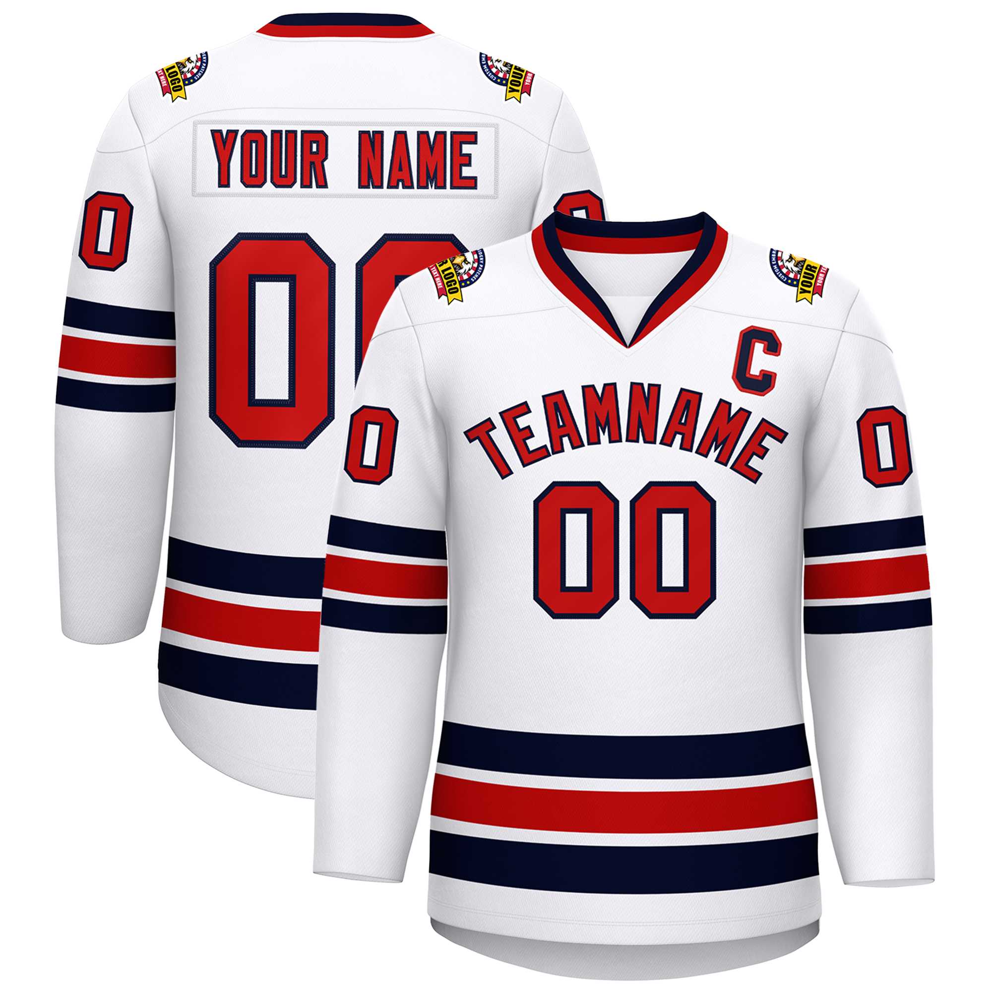 Maillot de hockey de style classique blanc rouge-marine personnalisé