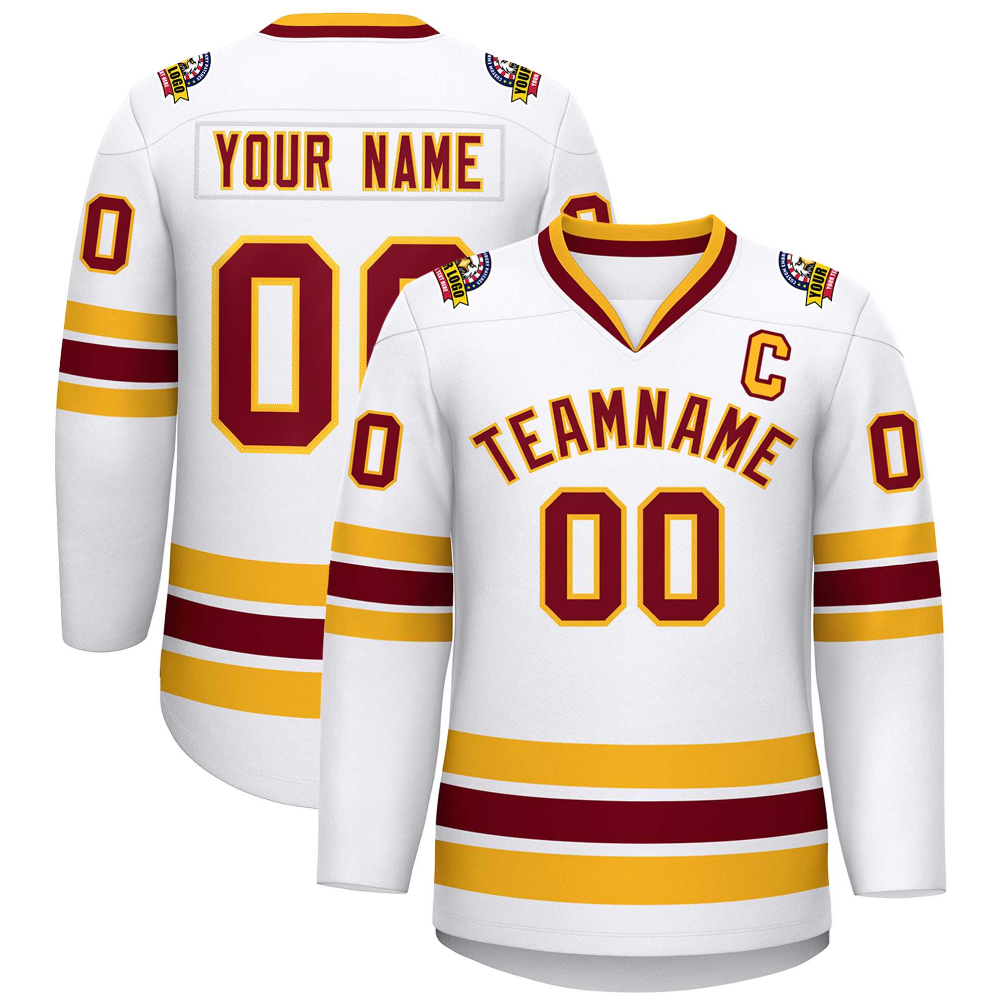 Custom White Crimson-Gold Classic Style Hockey Jersey