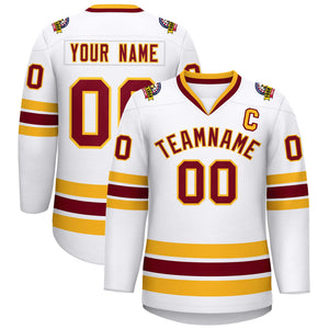 Maillot de hockey de style classique blanc cramoisi-or personnalisé