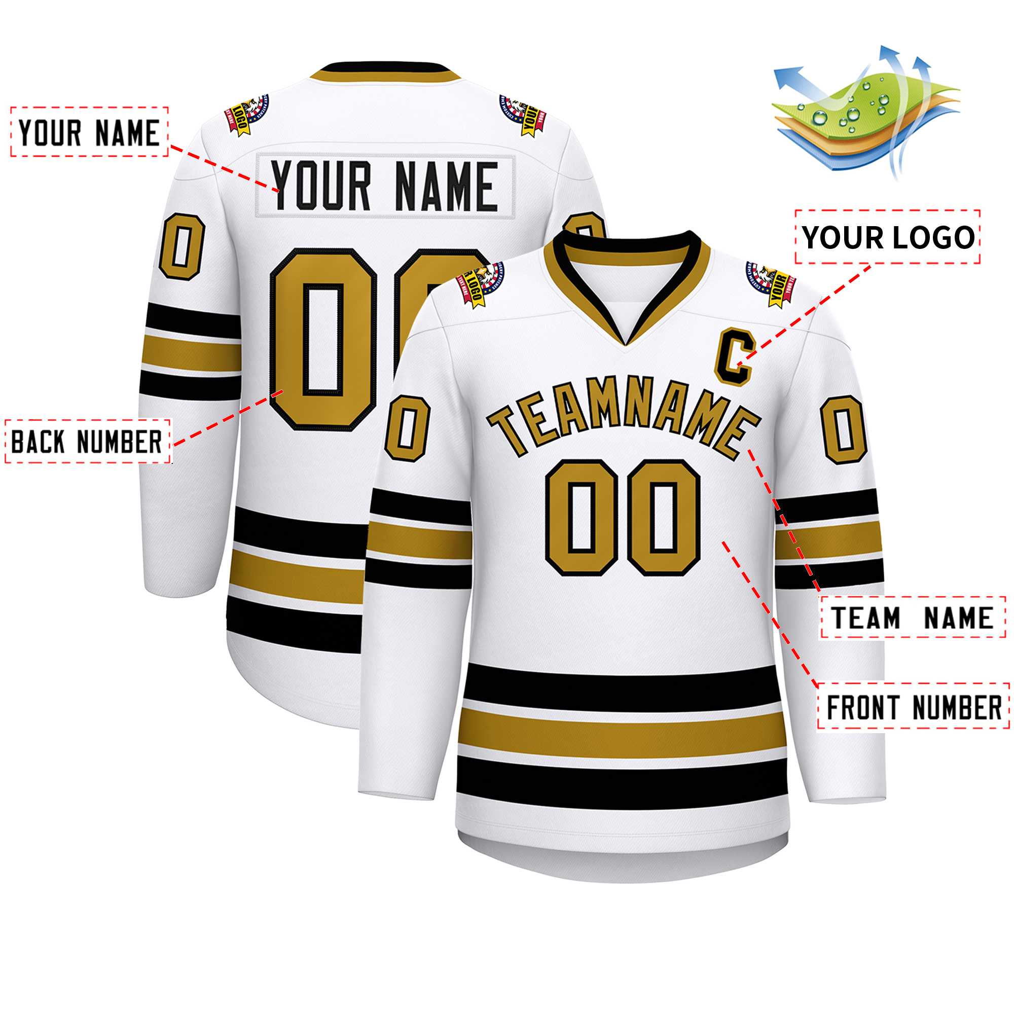 Custom White Old Gold-Black Classic Style Hockey Jersey