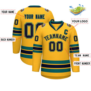 Maillot de hockey personnalisé de style classique Gold Navy Gold-Aqua