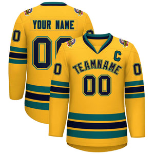 Maillot de hockey personnalisé de style classique Gold Navy Gold-Aqua