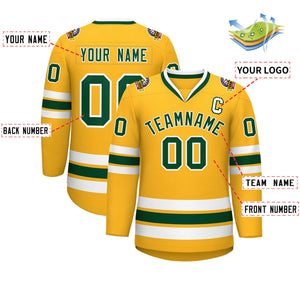 Custom Gold Green-White Classic Style Hockey Jersey