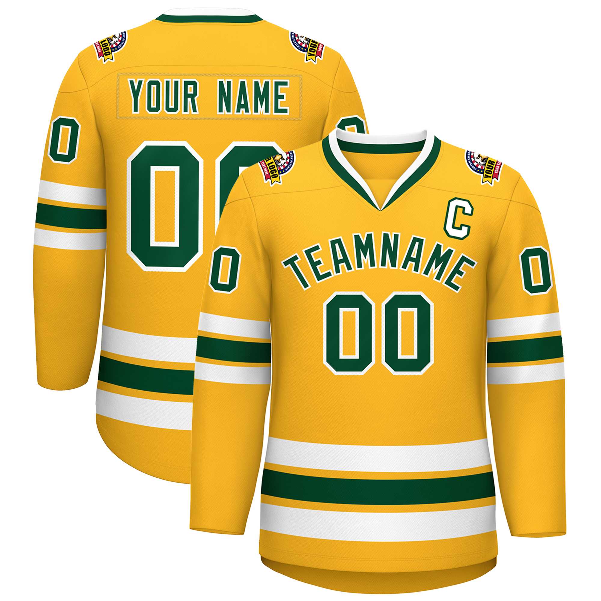 Maillot de hockey de style classique or vert-blanc personnalisé