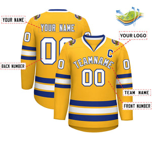 Custom Gold White-Royal Classic Style Hockey Jersey