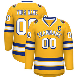 Custom Gold White-Royal Classic Style Hockey Jersey