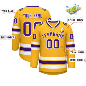 Maillot de hockey de style classique personnalisé or violet-blanc