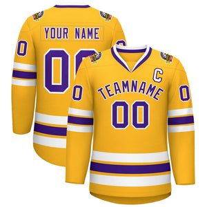 Maillot de hockey de style classique personnalisé or violet-blanc